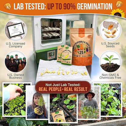 25 Summer Vegetable & Fruit Seeds Variety Pack - 1,870+ Non-GMO Heirloom Veggie & Fruits Seeds for Outdoors and Indoor Home Gardening, Including Collards, Tomato, Pepper, Okra, Onion, Bean, Cucumber