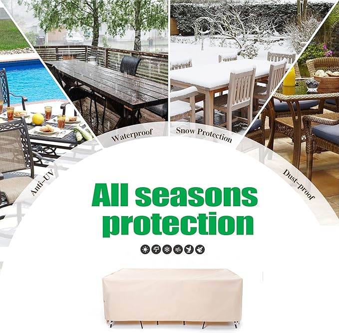 F&J Outdoors Patio Furniture Covers, Waterproof Anti-UV for Table and Chairs Set, Beige, 108"x82"