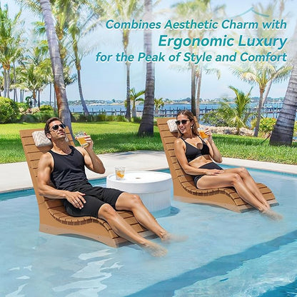 LUE BONA HDPS Pool Chairs Set of 4, Fade-Resistant Use in Pools Up to 10-Inches Deep Pools Lounge Chair for Sun Shelf, Chaise Lounger with Headrest for Outside Pool Deck