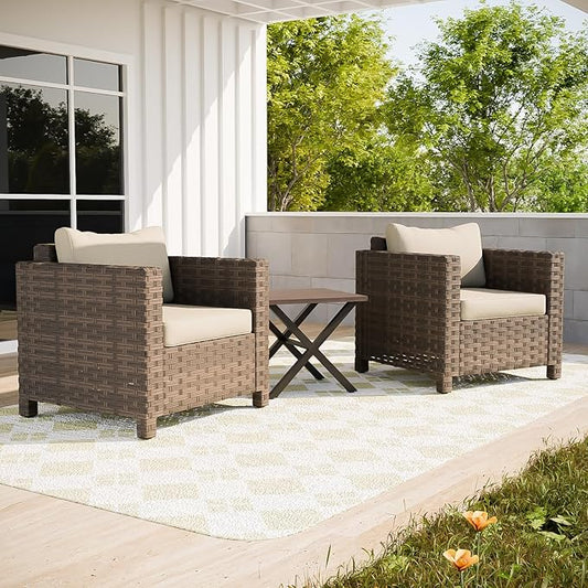 COOS BAY Lanai Chic 3 Piece Outdoor Bistro Set, Small Patio Conversation Set, Outdoor Patio Furniture, 2 Patio Chairs and Side Table, Brown/Beige