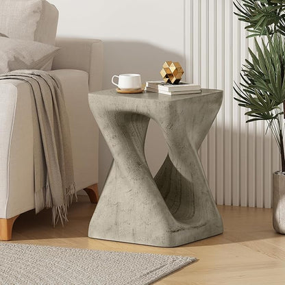 Christopher Knight Home Novi Outdoor Accent Table, Twist-Shaped MGO Sofa Side End Table, Garden Stool for Patio Balcony Beach Pool, Lightweight Concrete, Wood-Like Texture, Gray
