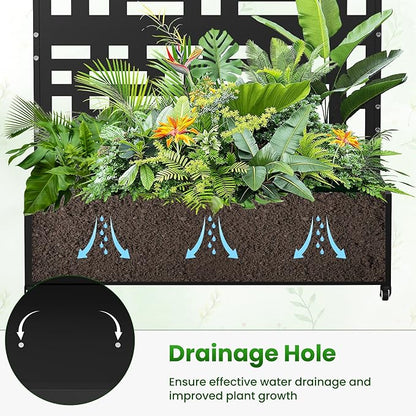 Nexum Metal Planter Box with Trellis & Wheels, 71"x47"x16" Planter Boxes Outdoor with Drainage Holes, Privacy Planters for Patio, Balcony, Backyard, Poolside