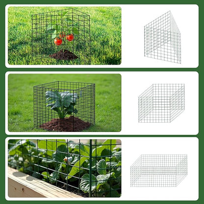 4 Sets of DIY Metal Plant Protectors from Deer, Garden Fencing Animal Barrier Size 11.8 * 12.9 inches, Mesh Plant Cage Chicken Wire Cloche for Plants with Stakes and Nylon Cables