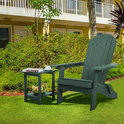 Meluvici Double Adirondack Side Table Weather Resistant, Outdoor Rectangular End Table for Adirondack Chair, Dark Green