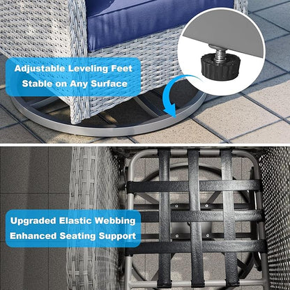 5-Piece Small Patio Furniture Set, Outdoor Swivel Rocking Chairs Set with Ottomans, Patio Bistro Set for Balcony, Deck, Porch, Navy Blue