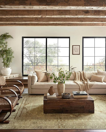 Loloi Magnolia Home by Joanna Gaines Sinclair Collection SIN-02 Khaki/Tobacco 2'-3" x 11'-6", .25" Pile Height, Machine Washable, Runner Rug