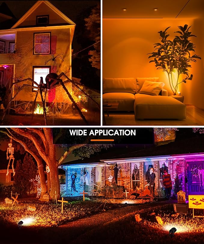 L LOHAS LED Orange Halloween Spot Lights Outdoor, 10W Dusk to Dawn Sensor Landscape Spotlights for Yard, IP66 Waterproof Pathway Outside Lights, 9.84-ft Cord, Orange Lawn Decor Lamp, UL Listed,2 Pack