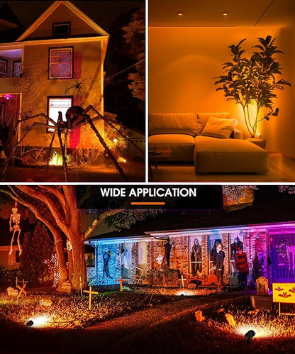 L LOHAS LED Orange Halloween Spot Lights Outdoor, 10W Dusk to Dawn Sensor Landscape Spotlights for Yard, IP66 Waterproof Pathway Outside Lights, 9.84-ft Cord, Orange Lawn Decor Lamp, UL Listed,2 Pack