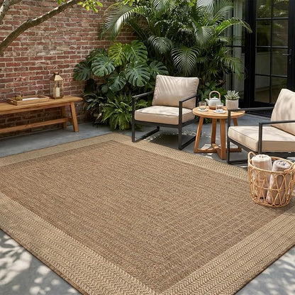 MontVoo-Outdoor Rug-Patio Rug 5x7 ft Polypropylene Indoor Outdoor Rugs Outdoor Carpet for Patio Deck Balcony Porch, Textured Weave, Durable for High Traffic, Fade-Resistant, Modern Neutral Brown