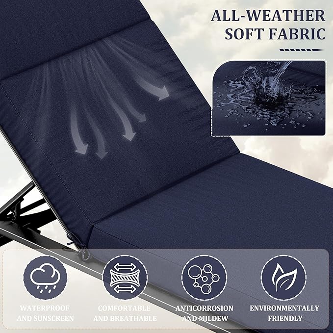 Chaise Lounge Cushions Outdoor, 72" L X 21" W X 4" D Lounge Chair Cushions for Outdoor Furniture, High-Density Foam Outdoor Chaise Cushion-Waterproof Fade-Resistant ThickPatio lounge chair cushion