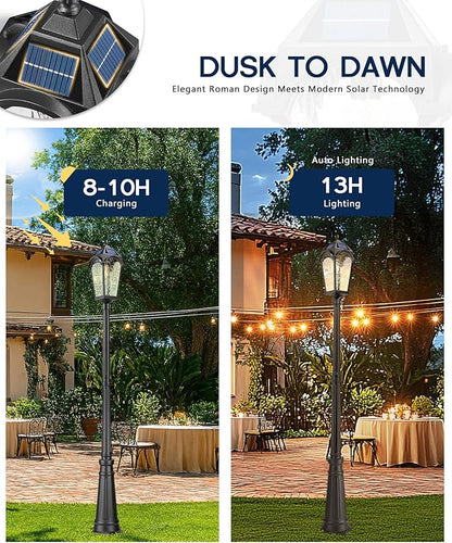 FEMILA Solar Lamp Posts Outdoor Lighting, 85.4" Aluminum Glass Outdoor Pole Lights, Dusk to Dawn Solar Street Light with Remote Control for Yard Garden Driveway, 4FYX95PL-SL BK