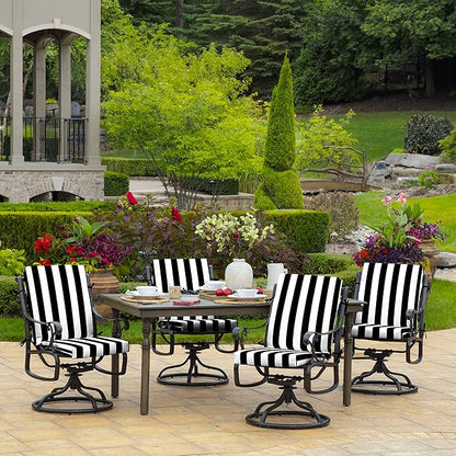 Arden 4-Pack Outdoor Patio Dining Chair Cushion, 20x44, Rain-Proof Seat Pad, Fade-Resistant Outdoor Cushion Black Cabana Stripe