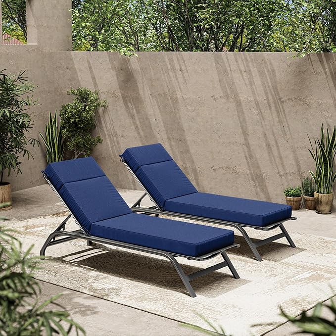 2 Pcs Chaise Lounge Cushions Outdoor, 72" L X 21" W X 4" D Lounge Chair Cushions for Outdoor Furniture, High-Density Foam Patio Chaise Cushion-Waterproof Fade-Resistant ThickPatio lounge chair cushion