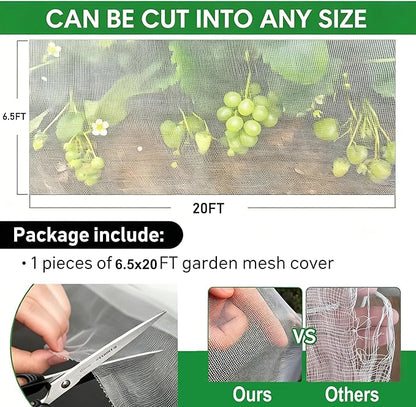 Garden Netting Pest Barrier 6.5x20FT Ultra Fine Insect Netting for Garden Raised Beds, Plant Net Mesh Cover for Garden Protection, Bird Bug Net, Greenhouse Row Cover Nets for Vegetables Fruits Flowers