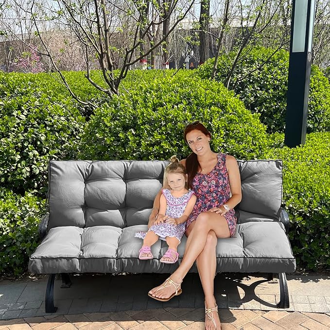 Swing Replacement Seat Cushions, 2-3 Seater Bench Cushions for Outdoor Furnitur with Backrest, Garden Recliner Seat Cushions Waterproof Sofa Pads (Light Gray, 63x40in)