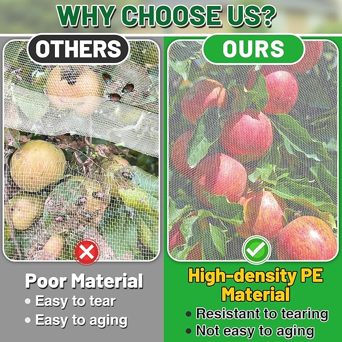 Easy Installation Fruit Tree Netting with Zipper & Drawstring - 8.2x6.6ft Ultra Fine Mesh Garden Protection Screen to Protect Pear Peach Apple from Bird Insect Bug Cicada Deer Squirrel