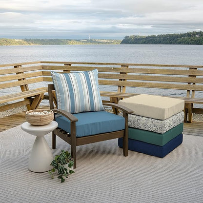 Arden Outdoor Deep Seat Cushion Set (2-Pack), 24 in x 24 in, Weather-Proof, Rain-Proof, Fade Resistant Patio Cushion for Chair, Sofa, and Couch French Blue Linen Stripe