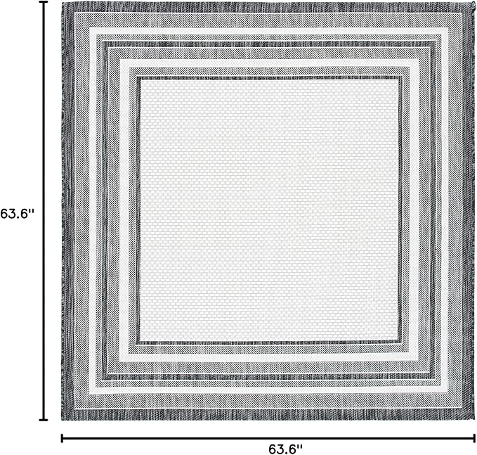 SAFAVIEH Washable Rug Outdoor Courtyard Collection - 5'3" Square, Ivory & Black, Non-Shedding & Easy Cleaning, Ideal for Patio, Backyard, Mudroom (CY8475-53712)