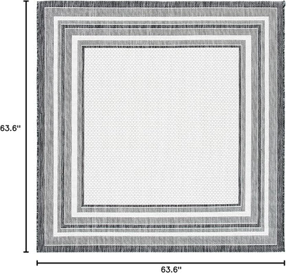SAFAVIEH Washable Rug Outdoor Courtyard Collection - 5'3" Square, Ivory & Black, Non-Shedding & Easy Cleaning, Ideal for Patio, Backyard, Mudroom (CY8475-53712)