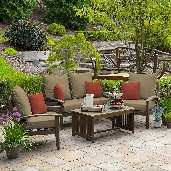 Arden Olefin Outdoor Deep Seat Cushion Set (4-Pack), 24 in x 24 in, Weather-Proof, Rain-Proof, Fade Resistant Patio Cushion for Chair, Sofa, and Couch Tan Hamilton