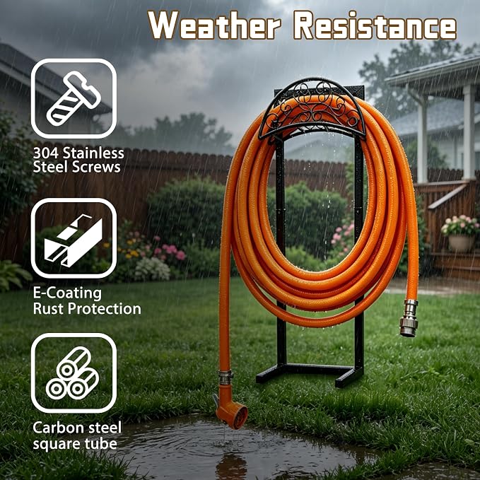 Garden Hose Holder, 57 Inch Extra Tall Freestanding Water Hose Stand, Heavy Duty Stainless Steel Ground Stake with Triangle Reinforcement, Supports 200 ft Hose