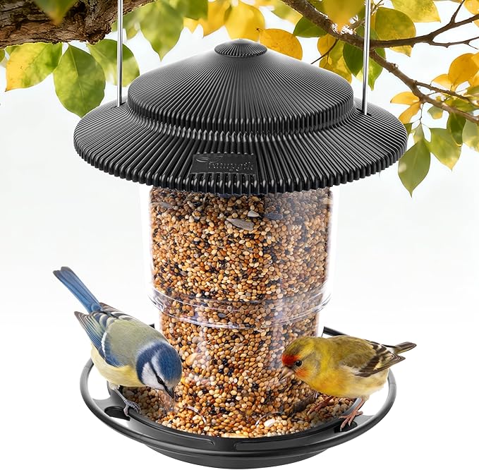 Outdoor Bird Feeder, Retractable Bird Feeder Hanging, Metal Hanger, Rainproof & Leak-Proof, Black, Pack of 1