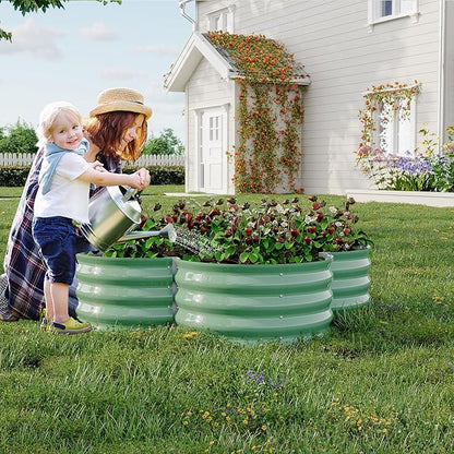 2 Pack Galvanized Raised Garden Bed – 4x4x1 ft Raised Beds-Coated Metal Planter Box with Floral Edge, Easy Assembly Rust-Resistant Outdoor/Indoor Garden Box for Vegetables, Flowers, Herbs, Green