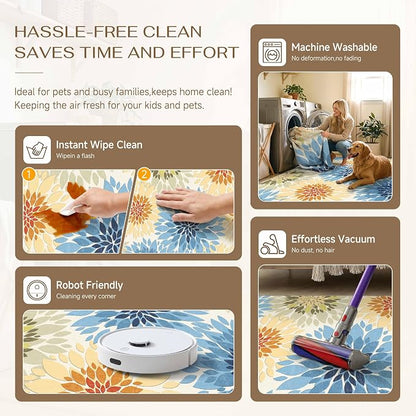 5x7 Indoor Outdoor Area Rug Washable Patio Rug Colorful Non Slip Non Shedding Waterproof Carpet for Living Room Bedroom Backyard Porch Camping RV Balcony Poolside