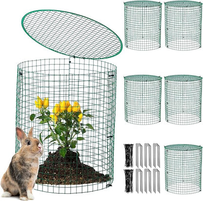 6 Pack Garden Plant Protectors from Animals with Stakes, Metal Mesh and Detachable Covers Wire Plant Cage for Keeping Bunny Animals Out, Chicken Wire Cover Garden Protect (12 * 13 in)