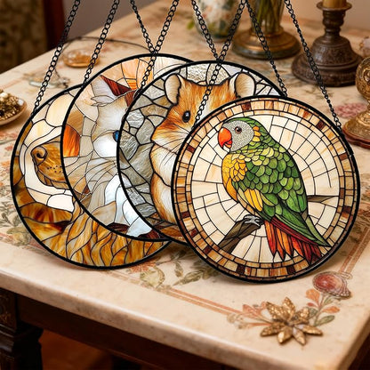 Stained Glass Window Hanging 4 Pcs Set Cute Cat and Dog Large 11.8" - Animal Suncatcher Door Garden Sun Catcher Decor Birthday Mother's Day for Mom Woman Nana Girl Boy Friend
