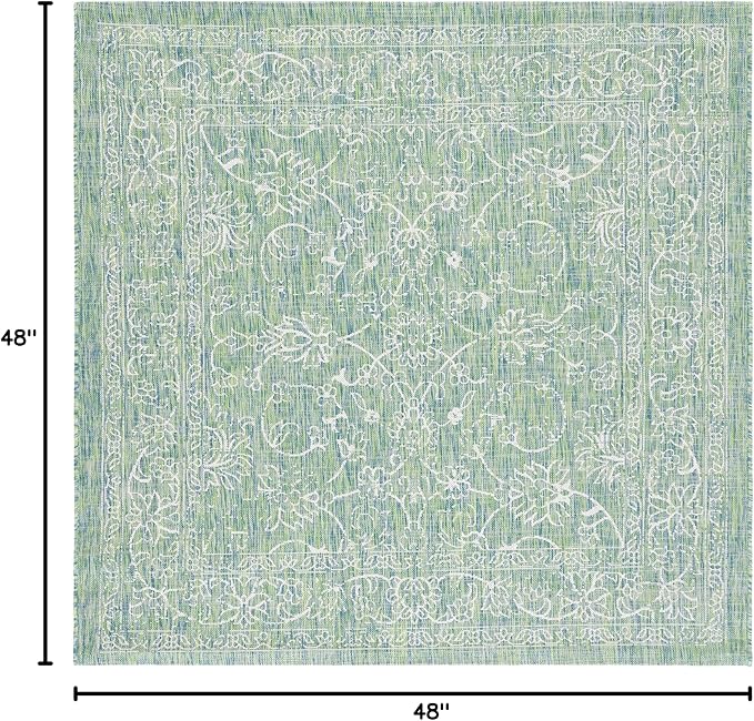 SAFAVIEH Washable Rug Outdoor Courtyard Collection - 4' Square, Green & Ivory, Non-Shedding & Easy Cleaning, Ideal for Patio, Backyard, Mudroom (CY8680-55721)