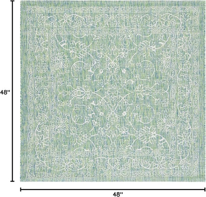 SAFAVIEH Washable Rug Outdoor Courtyard Collection - 4' Square, Green & Ivory, Non-Shedding & Easy Cleaning, Ideal for Patio, Backyard, Mudroom (CY8680-55721)