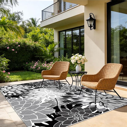 ZonLi Colorful Outdoor Rug 9x12Ft Waterproof Multicolored Indoor Area Rug Washable Outdoor Patio Rugs Tropical Floral Non Slip Outdoor Carpet for Living Room, Pool,Backyard,Deck,Camping