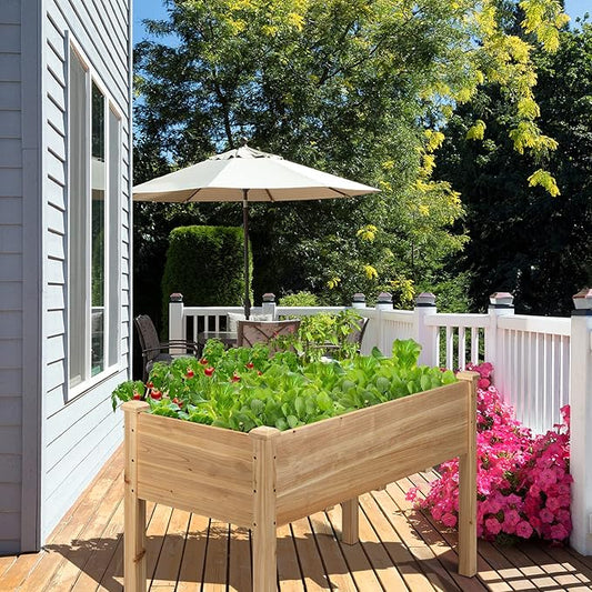 COSTWAY Raised Garden Bed, Elevated Wood Planter Box Stand with Legs for Vegetables, Flowers & Herbs, Standing Growing Bed for Backyard, Patio, Balcony, 49.5”L x 23.5”W x 30”H (Natural)