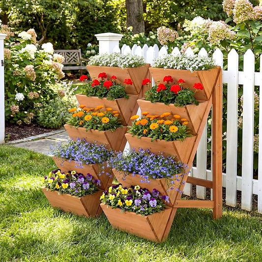 HAPPYGRILL Vertical Raised Garden Bed, Freestanding Wood Elevated Planter Box w/Legs for Growing Vegetables Flowers Herbs, Indoor Outdoor Tiered Plant Stand for Patio Yard Balcony Corner (2,5-Tier)