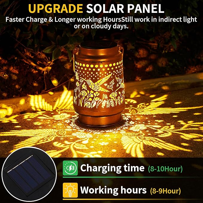 Solar Lantern Outdoor Waterproof Hanging Lights, Metal Hummingbird Decorative Lanterns for Garden Patio Yard Pathway Porch, Solar Powered Outdoor Lantern Gifts for Women Mom Grandma