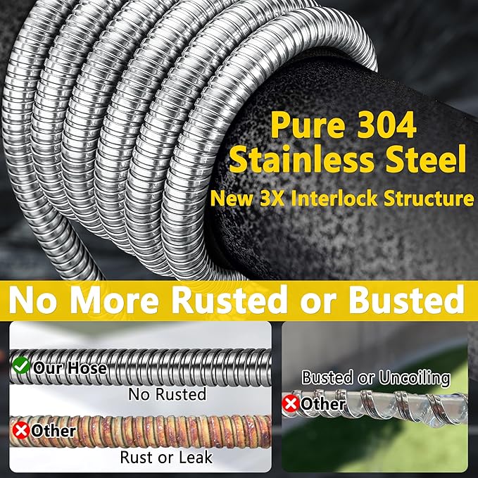50 ft Stainless Steel Garden Hose - 2026 New Technology Metal Water Garden Hoses with 3/4" Solid Fitting - Lightweight,Ultra Flexible,Durable,Kink-Less Watering Pipes Garden Hoses For Yard, Outdoor