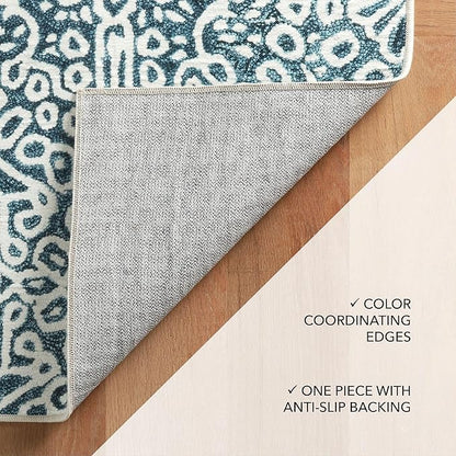 Dash and Albert Temple Ink Machine Washable Area Rug - 2' x 3' Blue - Geometric Accent Rug - Anti-Slip Backing, Lightweight, Machine Washable, High Traffic Areas Kitchen, Mudroom, Laundry Room