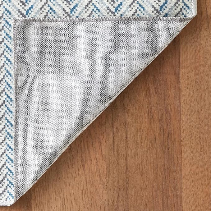 Dash & Albert Lowell Blue Machine Washable Rug, 2 X 3 Feet, Blue Graphic Pattern - Premium Luxury Hotel Quality Soft Breathable Hypoallergenic Machine Washable Easy Care All Season Comfortable