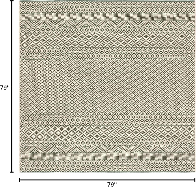 SAFAVIEH Washable Rug Outdoor Courtyard Collection - 6'7" Square, Dark Green & Beige, Non-Shedding & Easy Cleaning, Ideal for Patio, Backyard, Mudroom (CY6235-32212)