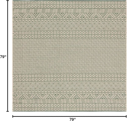 SAFAVIEH Washable Rug Outdoor Courtyard Collection - 6'7" Square, Dark Green & Beige, Non-Shedding & Easy Cleaning, Ideal for Patio, Backyard, Mudroom (CY6235-32212)