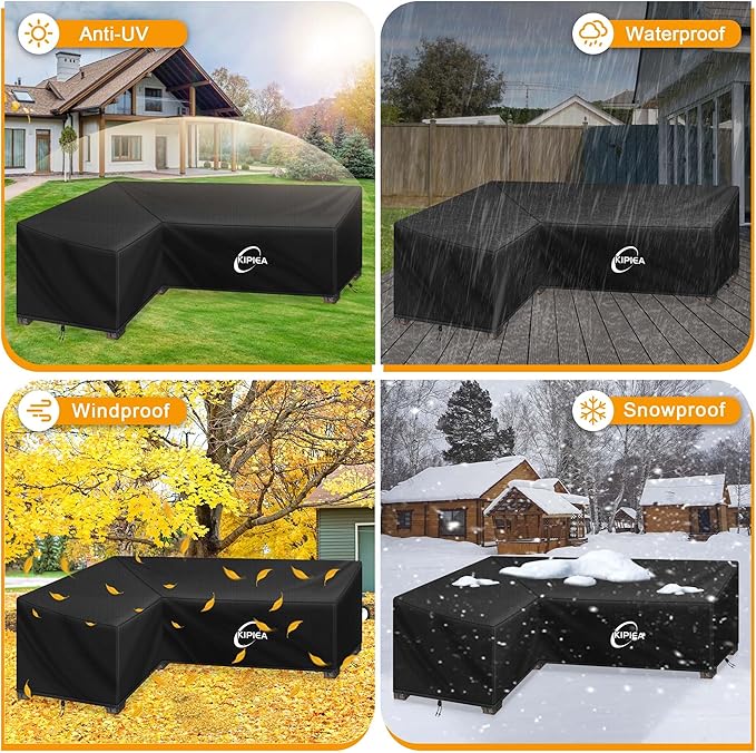 Kipiea L-Shape Patio Furniture Covers Waterproof, 500D Heavy Duty Outdoor Sectional Cover Windproof, Outdoor Couch Cover Anti-UV, No Tears & No Fading (Left Facing, 58" x 78" L x 33.5" D x 31" H)