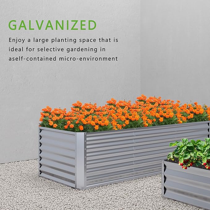6x2x2FT Galvanized Raised Garden Bed,Planter Raised Beds-Metal Garden Box,Large Plant for Outdoor Planting, Vegetables Bed，Flower,herb-Silver