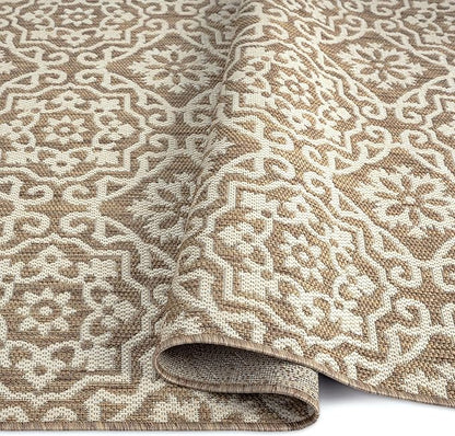 Nicole Miller New York Patio Country Danica Transitional Geometric Indoor/Outdoor Area Rug, Brown/Beige, 5'2"x7'2"