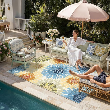 5x7 Indoor Outdoor Area Rug Washable Patio Rug Colorful Non Slip Non Shedding Waterproof Carpet for Living Room Bedroom Backyard Porch Camping RV Balcony Poolside