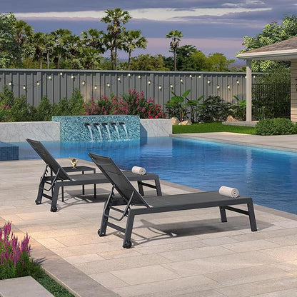 PURPLE LEAF Outdoor Chaise Lounge Set of 2 Aluminum Patio Lounge Chair with Wheels and Side Table Pool Chaise Lounge Chair for Outdoor Backyard Poolside Grey