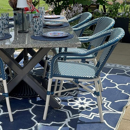 PURPLE LEAF Dining Chair Set of 2 Outdoor French Bistro Chairs Hand-Woven Aluminum Wicker Rattan Armchair for Garden Kitchen Backyard Porch White Print Finish Patio Chairs Deep Blue