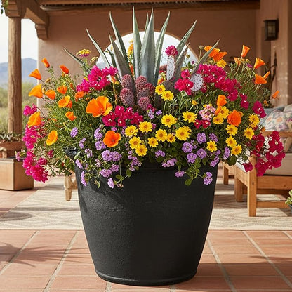 Sunnydaze 20-Inch Anjelica Large Plastic Pot for Plants - Outdoor Double-Walled Large Plastic Planter with Drillable Drainage Holes - Matte Black - 4pk