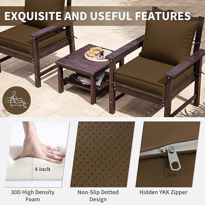 Premium Outdoor Seat Cushion Chair Cushions for Patio Furniture 22 L X 24 W X 4 H Waterproof & Fade Resistant Deep Seat and Backrest Cushion Set with Removable Covers for Chair, Sofa