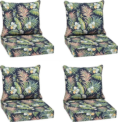 Arden Outdoor Deep Seat Cushion Set (4-Pack), 22 in x 24 in, Weather-Proof, Rain-Proof, Fade Resistant Patio Cushion for Chair, Sofa, and Couch Simone Blue Tropical
